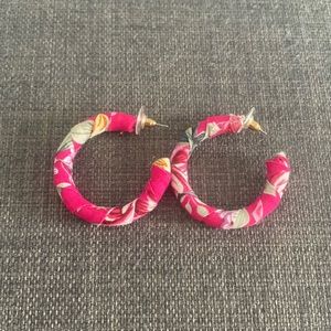 A set of Hot pink fabric hoop earrings